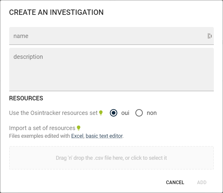 Create an investigation