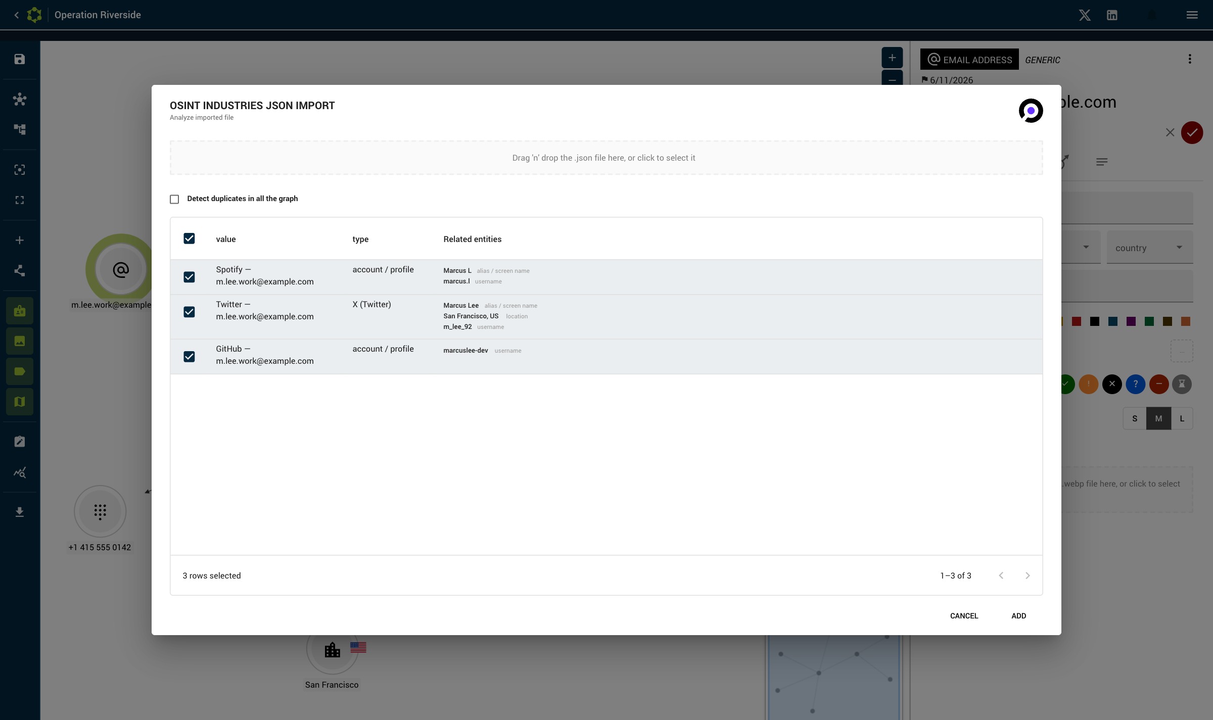 Connector import dialog